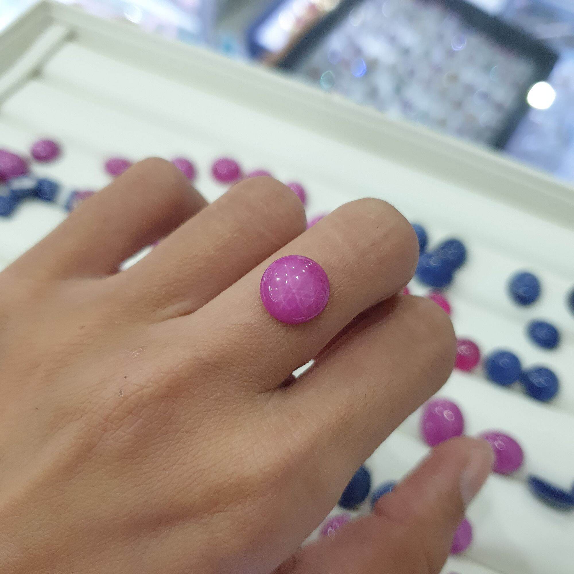 Combo 2 viên ruby sao hồng đường kính 11mm làm mặt nhẫn, bông tai
