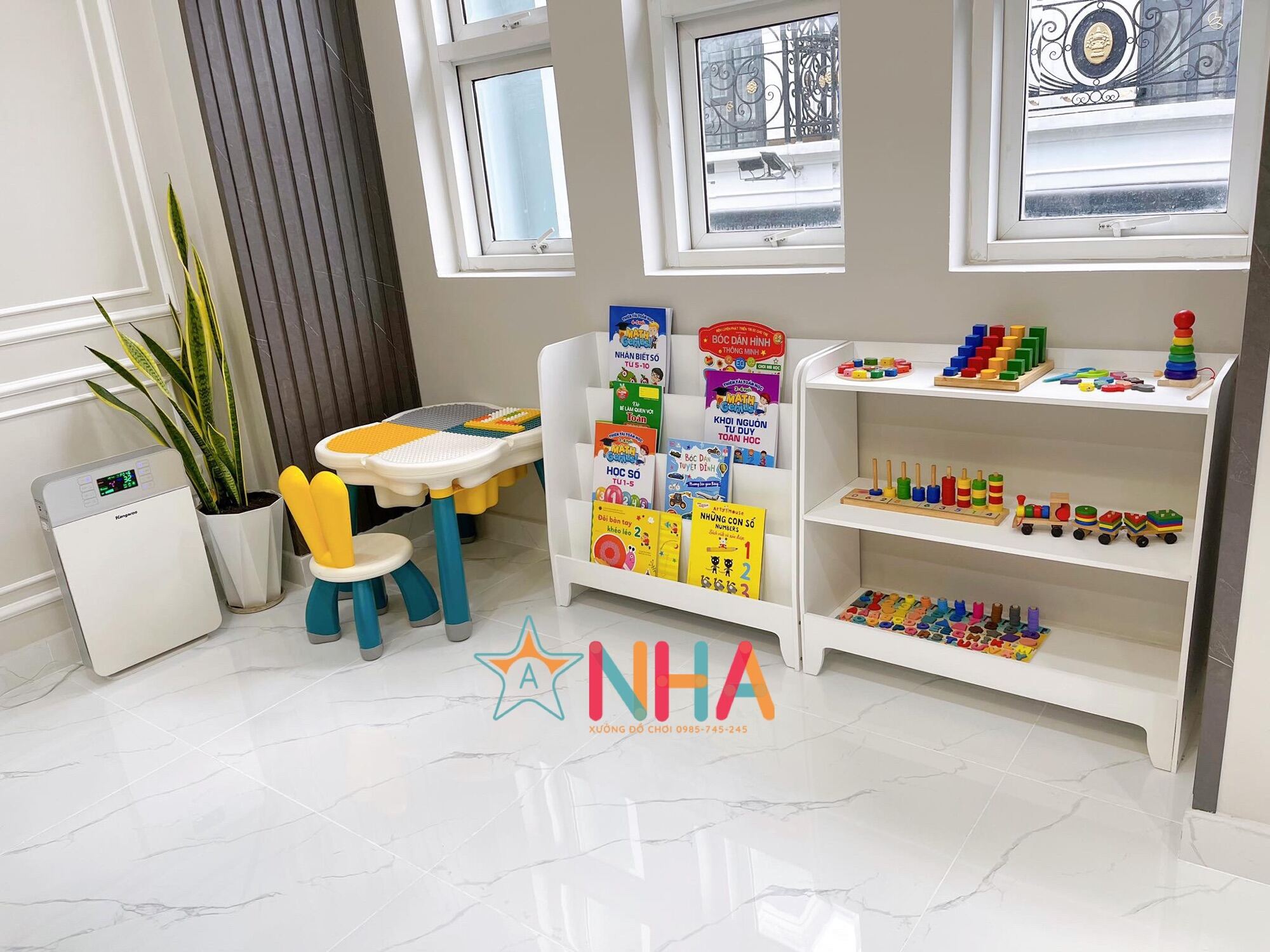 Combo kệ sách và kệ đồ chơi Montessori cho bé kệ sách Montessori trẻ em gỗ plywood an toàn cho bé