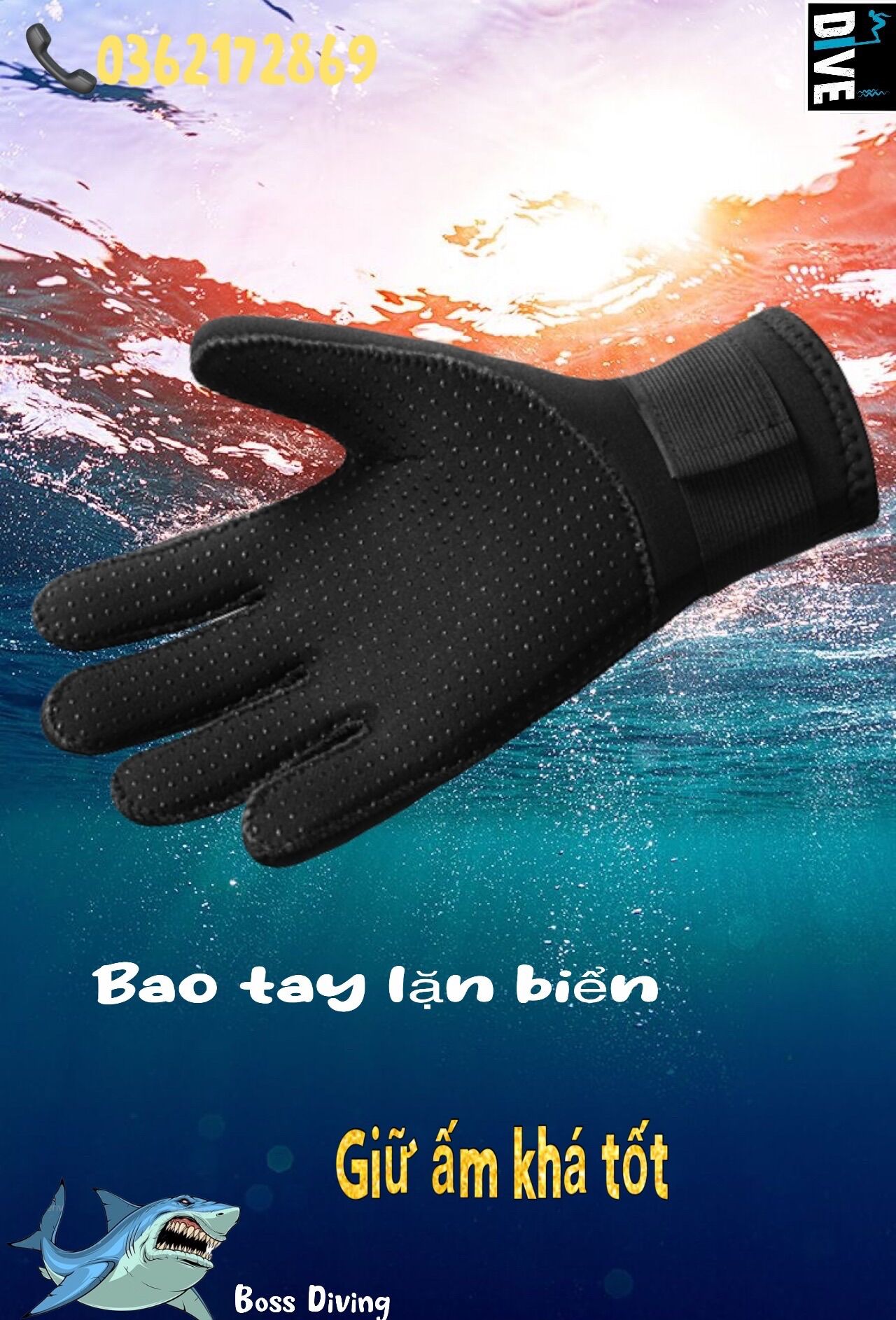 Bao tay lặn biển dày 3.0mm  giúp giữ ấm cho dân lặn