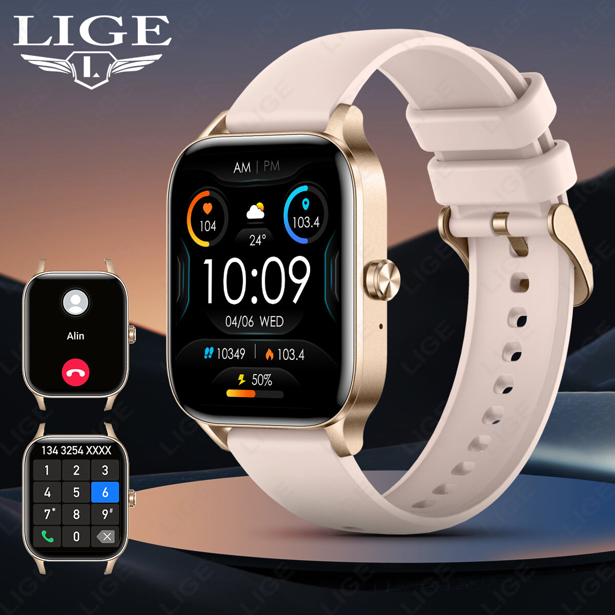LIGE | Đồng Hồ Thông Minh Thời Trang Dành Cho Nữ LIGE Màn Hình HD 1.85 Inch Có Thể Tùy Chỉnh Theo Dõi Sức Khỏe Mặt Đồng Hồ Cuộc Gọi Bluetooth Theo Dõi Thể Thao Dây Đeo Silicon