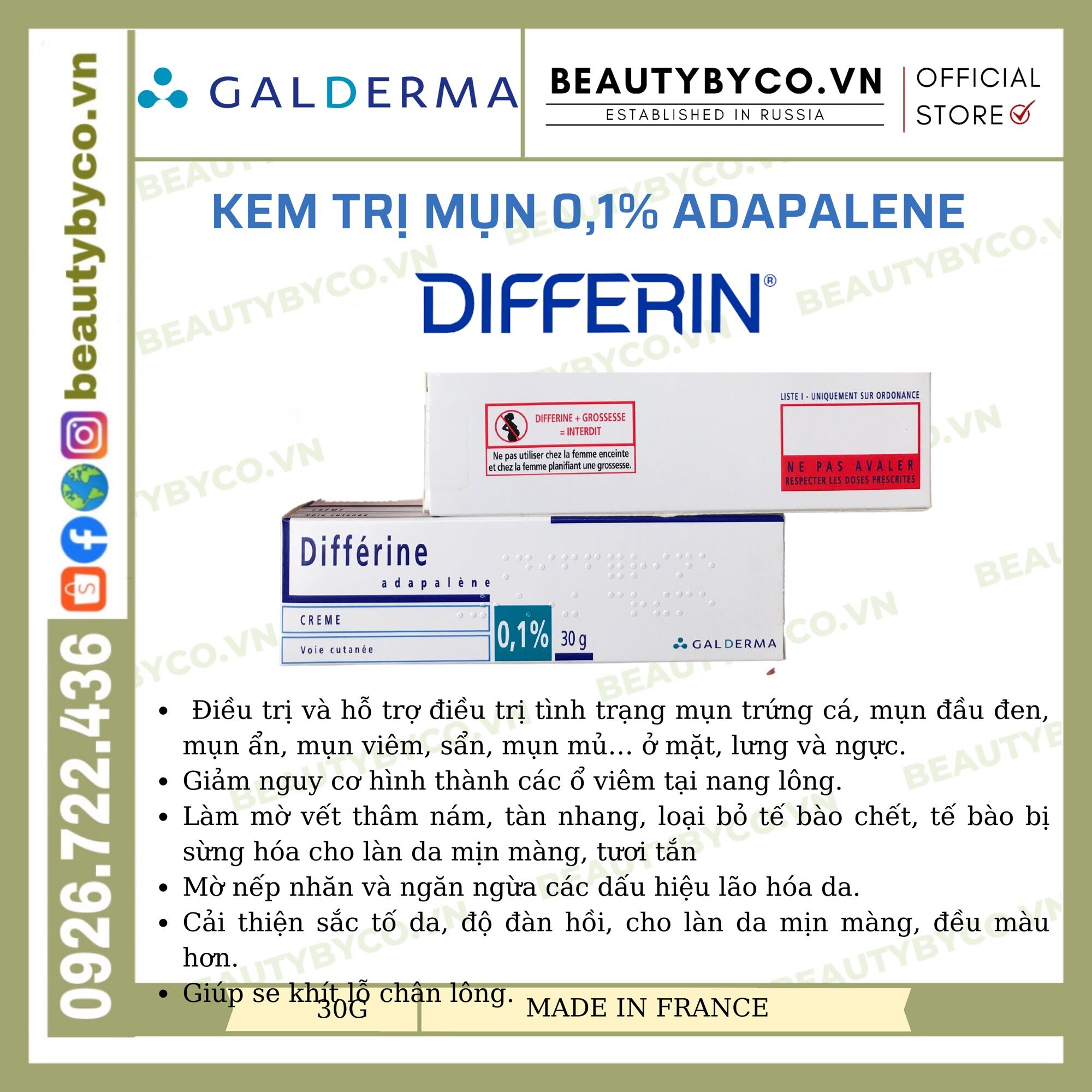 Kem Bôi Mụn Differine Hỗ Trợ Giảm Mụn Ẩn Giảm Viêm Chứa Adapalene 0.1% (30G)