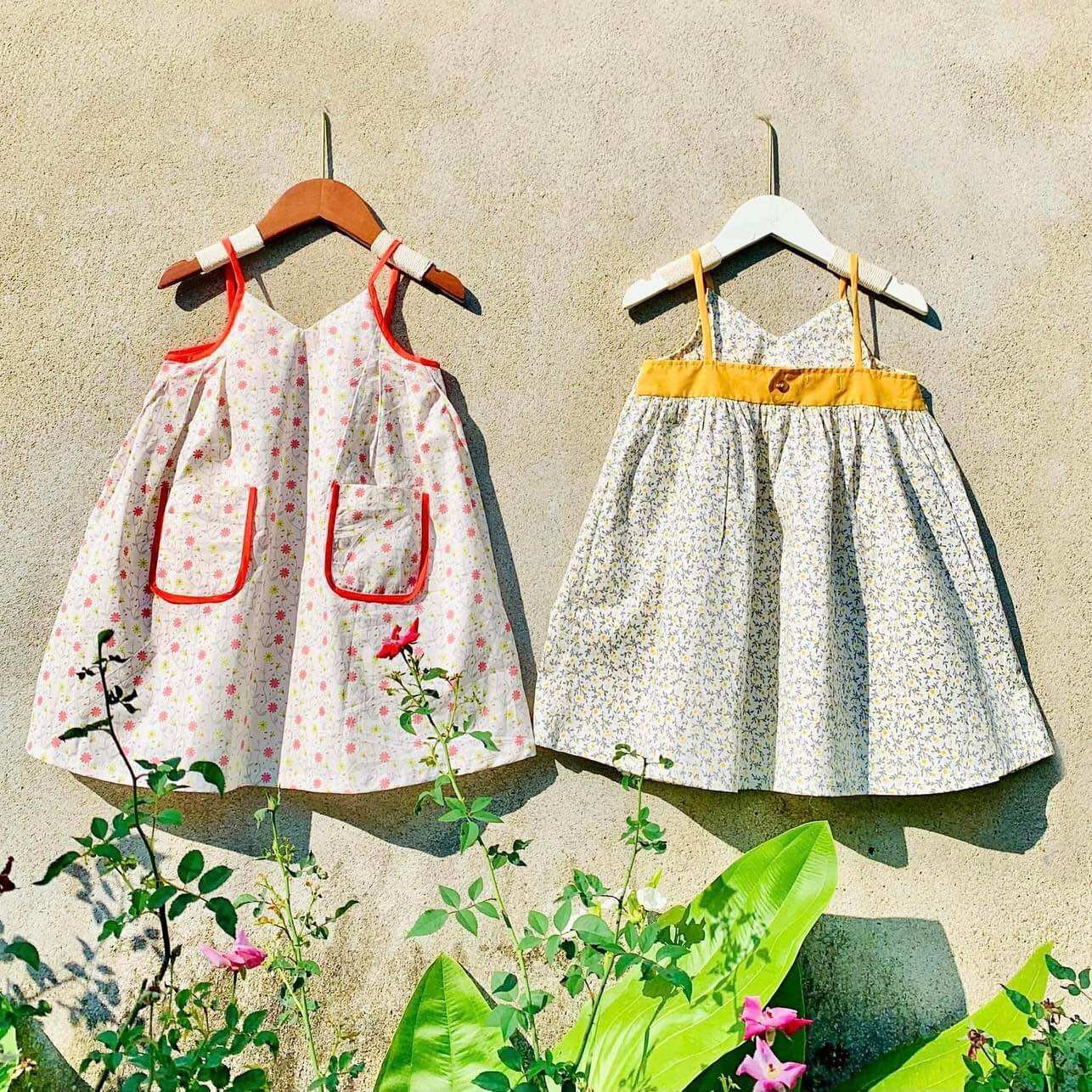 Váy đầm cho bé gái 2 dây, 2 túi hông, hoa nhí thoáng mát