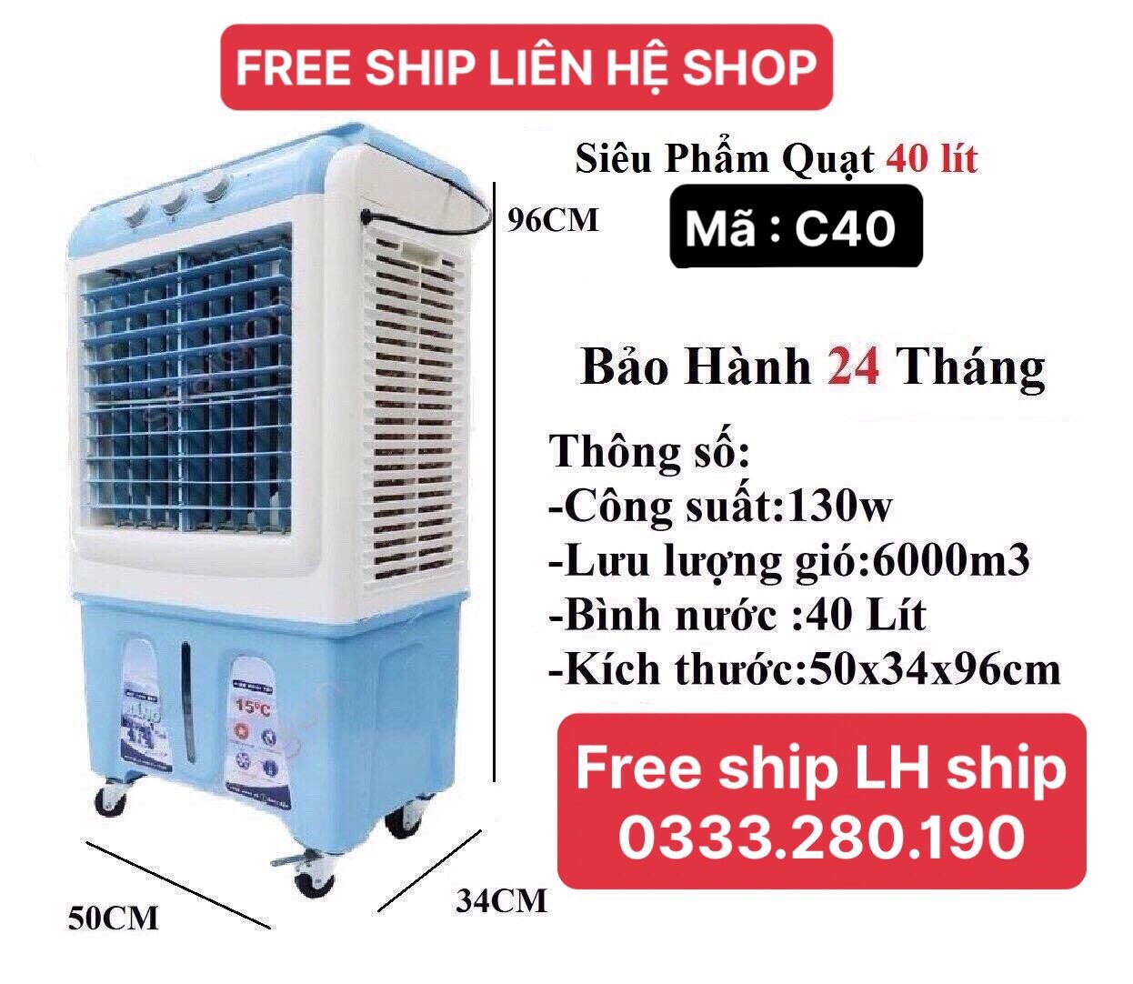 FREE SHIP quạt điều hòa hơi nước mặt kính cường lực
