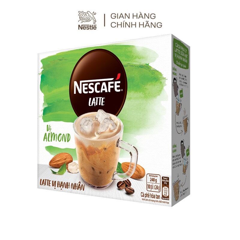 Nescafe latte sữa hạt vị hạnh nhân hộp 10 gói 24gram. Cafe sữa vị hạnh