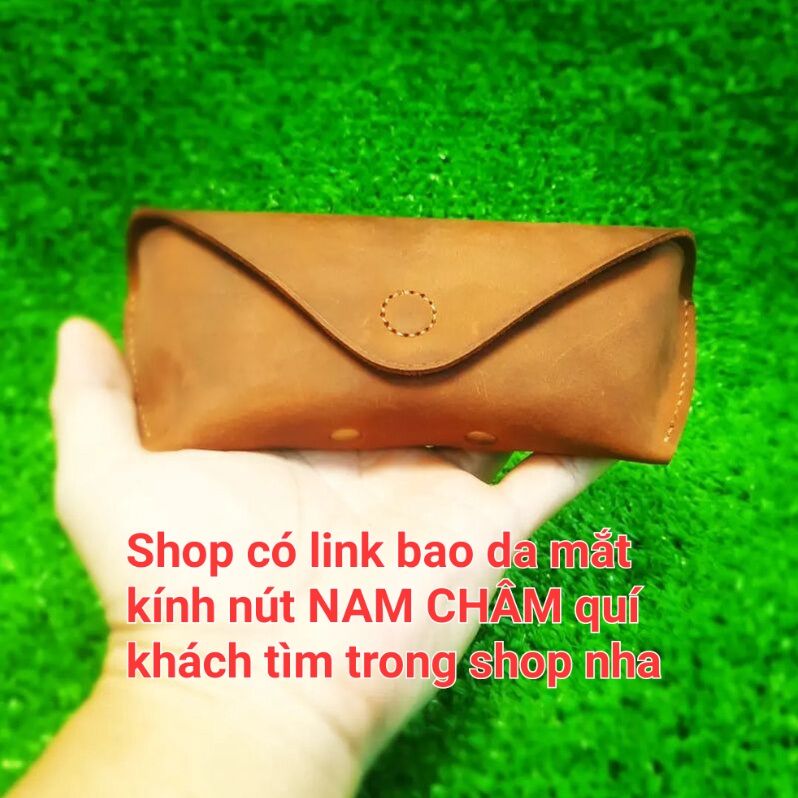 Bao Da Đựng Mắt Kính Da Bò (Da Thật) Nút Bóp - da Thủ Công Handmade V1
