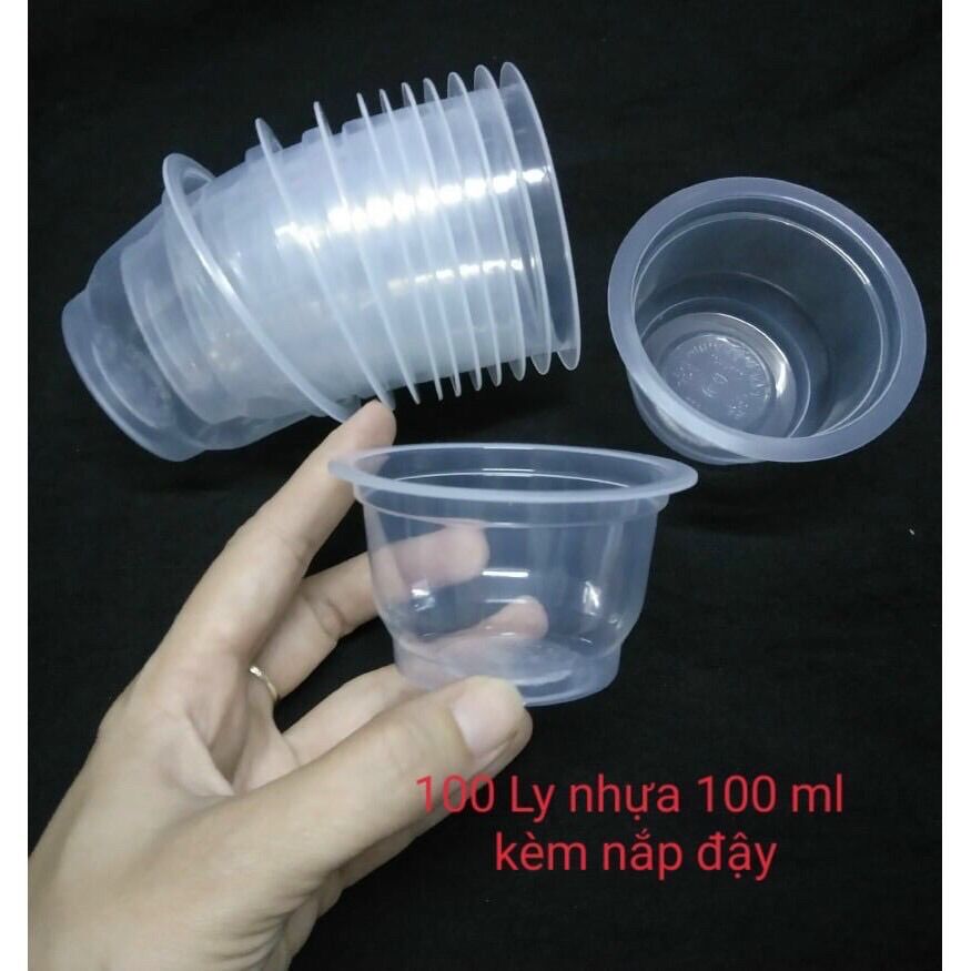 50 Ly 100ml nhựa đựng thức ăn, đổ rau câu, rau câu dừa, kèm nắp