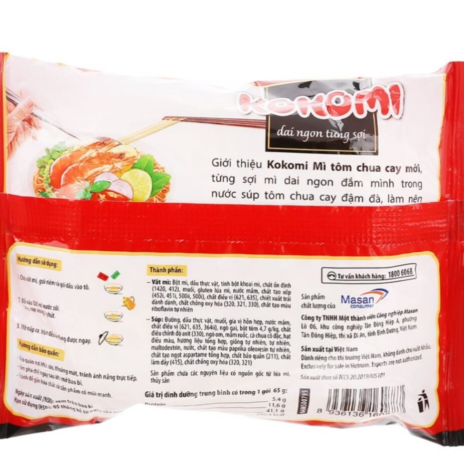 Thùng 30 gói mì tôm chua cay Kokomi 65g