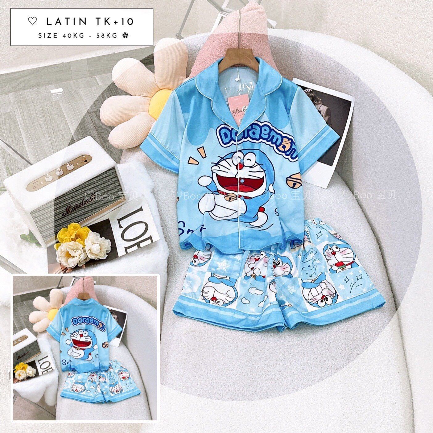 Pyjama Lụa Latin Thiết Kế Cao Cấp Booboo Doreamon