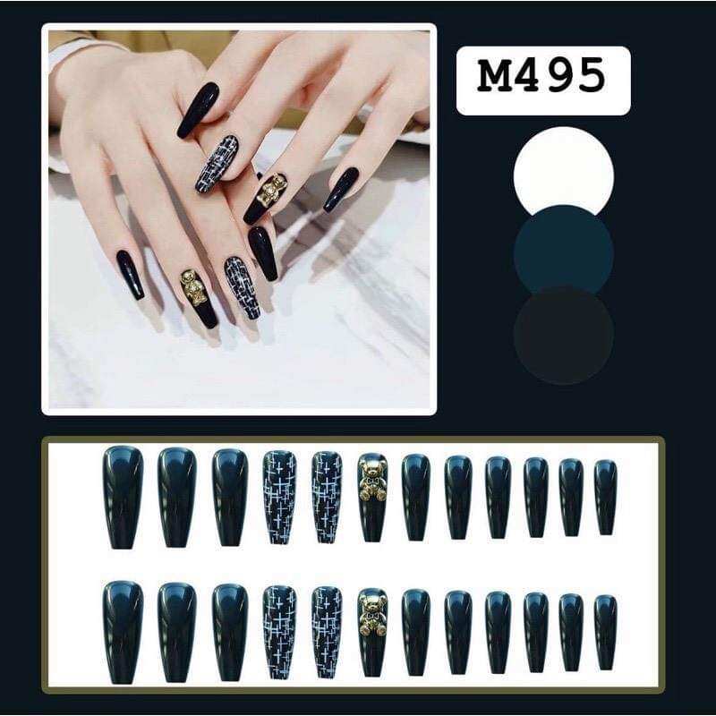 M49 Hộp 24 móng tay giả đính đá có sẵn keo dán