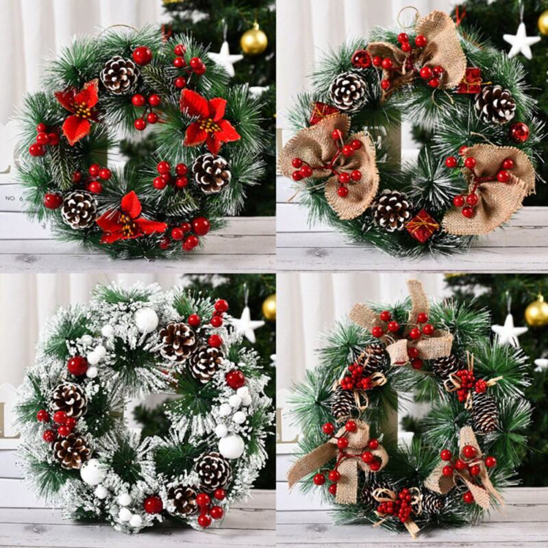 30Cm Giáng Sinh Vòng Hoa Nón Thông Đồ Trang Trí Vòng Hoa Cho Cửa Trước Trong Nhà Ngoài Trời Xmas Trang Trí Treo Tường Hình Tròn Chất Liệu Nhựa Pvc