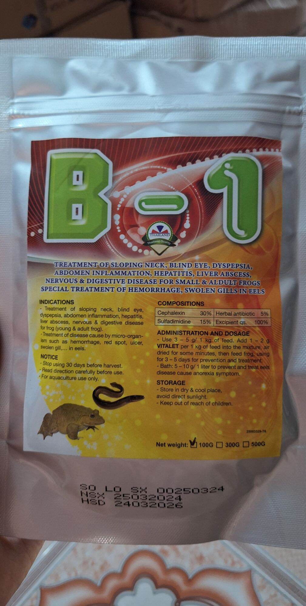 B-1 100g cho ếch( quẹo cổ, mù mắt 1 bên)