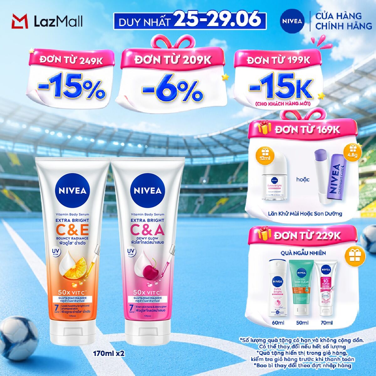 Bộ Đôi Sữa Dưỡng Thể NIVEA Extra Bright Vitamin CE CA Dưỡng Trắng Da Đều Màu Da Mịn Da (170 ml) - 99189+99191