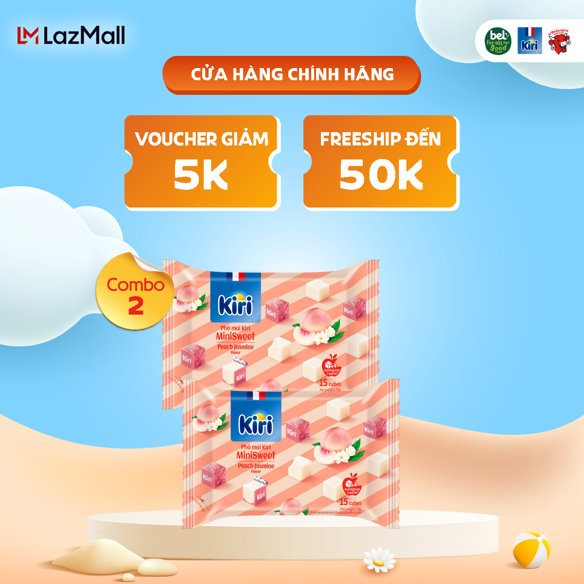 Combo 2 Phô mai Kiri vị đào hoa nhài 15C 78g