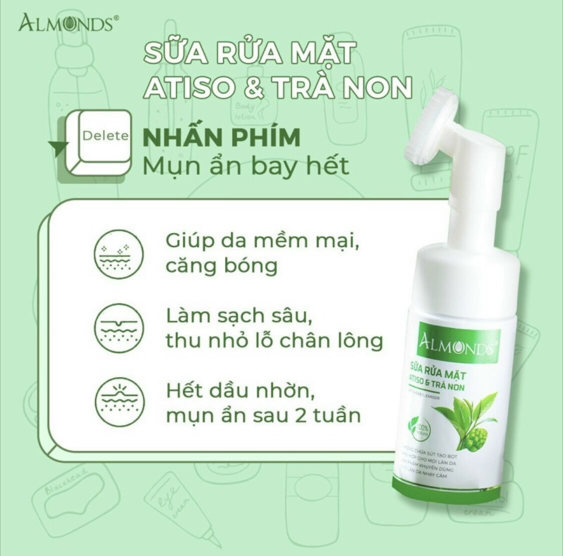 Sữa rửa mặt atiso & trà non almonds