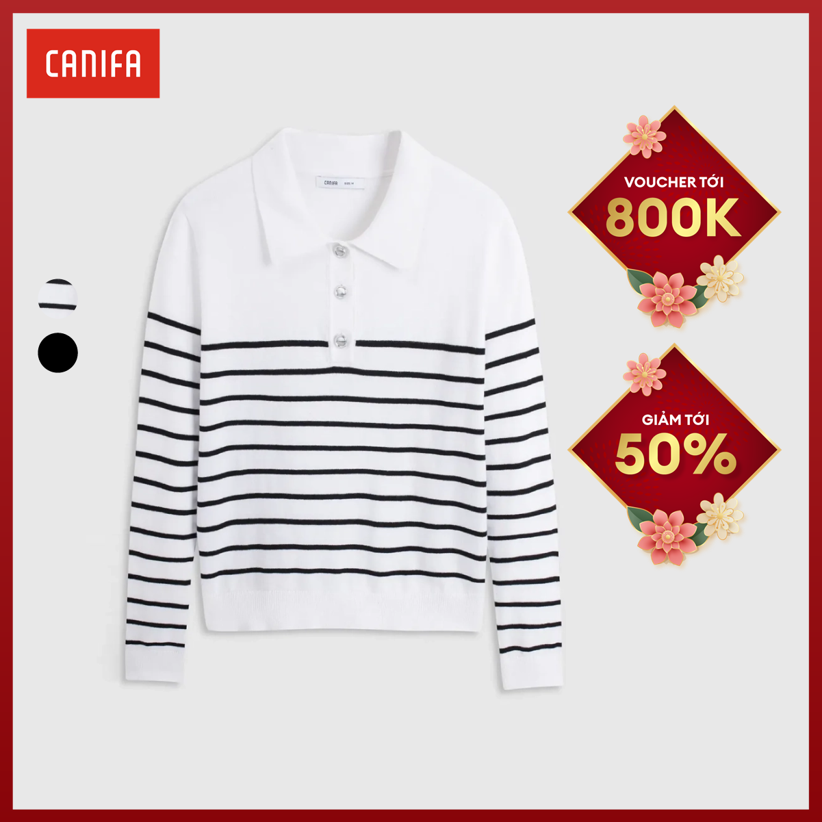 Áo len polo nữ CANIFA dài tay giữ ấm tốt mà thoáng khí dễ chịu 6TE23W014