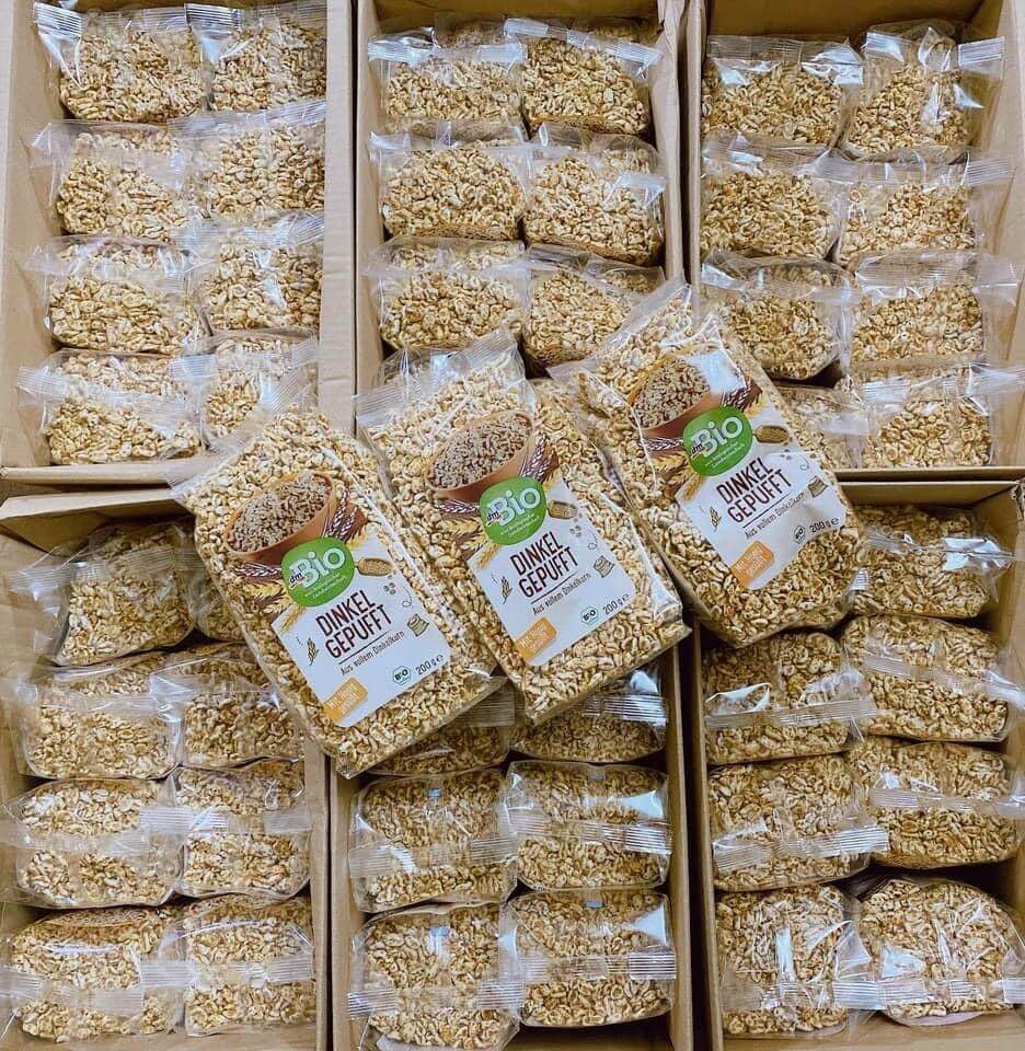 Bỏng lúa mì mật mía hữu cơ dinkel gepufft
