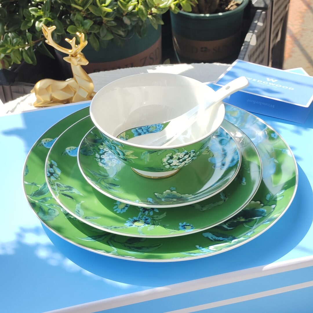 WEDGWOOD Bộ chén dĩa ngọc bích xanh ngọc và phượng hoàng 5 món - Jasper Conran - Chinoiserie Green by Wedgwood