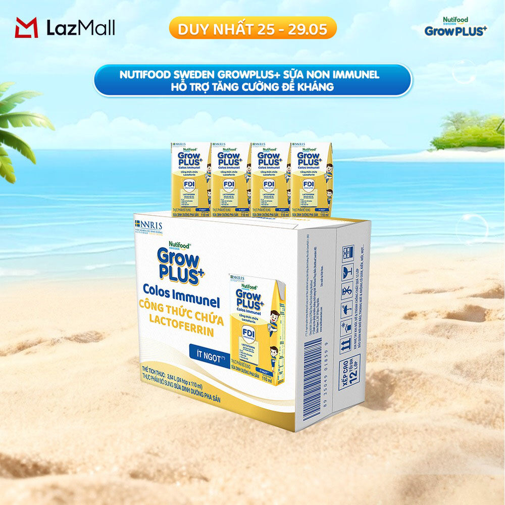 Thùng 24 Hộp Sữa Bột Pha Sẵn Nutifood Sweden GrowPLUS+ Sữa Non Immunel hộp 110 ml (Bao bì tuỳ lô hàng)