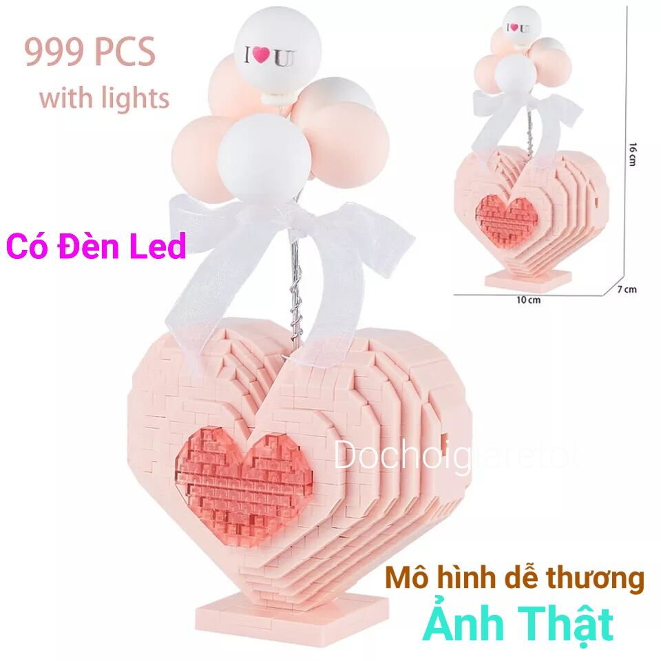 Đồ chơi LEGO lắp ráp mô hình trái tim màu hồng, có bong bóng đèn ...