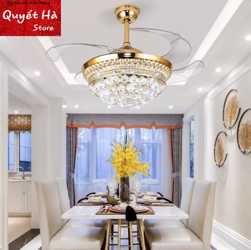 Quạt trần đèn trang trí cánh cụp xoè có điều khiển từ xa ms208