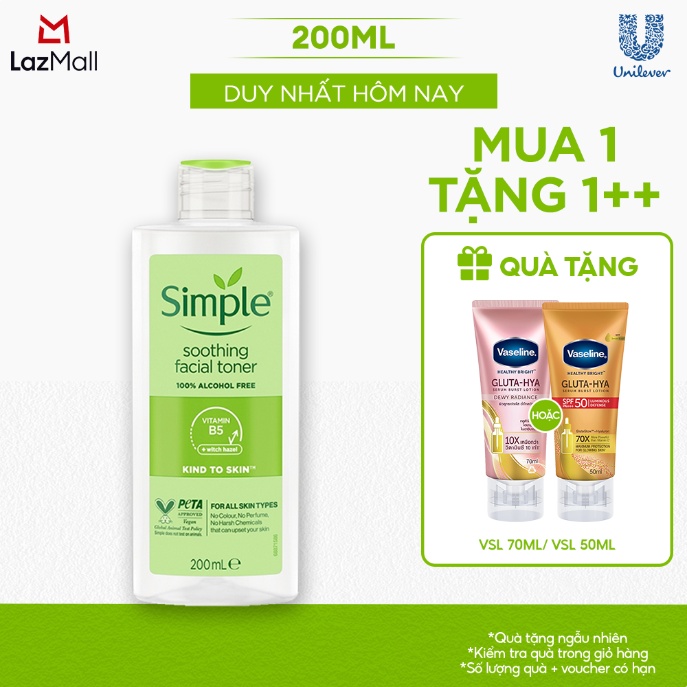 Nước hoa hồng Simple Toner làm dịu và cân bằng độ ẩm cho da - lành tính 200ml [CHÍNH HÃNG ĐỘC QUYỀN]