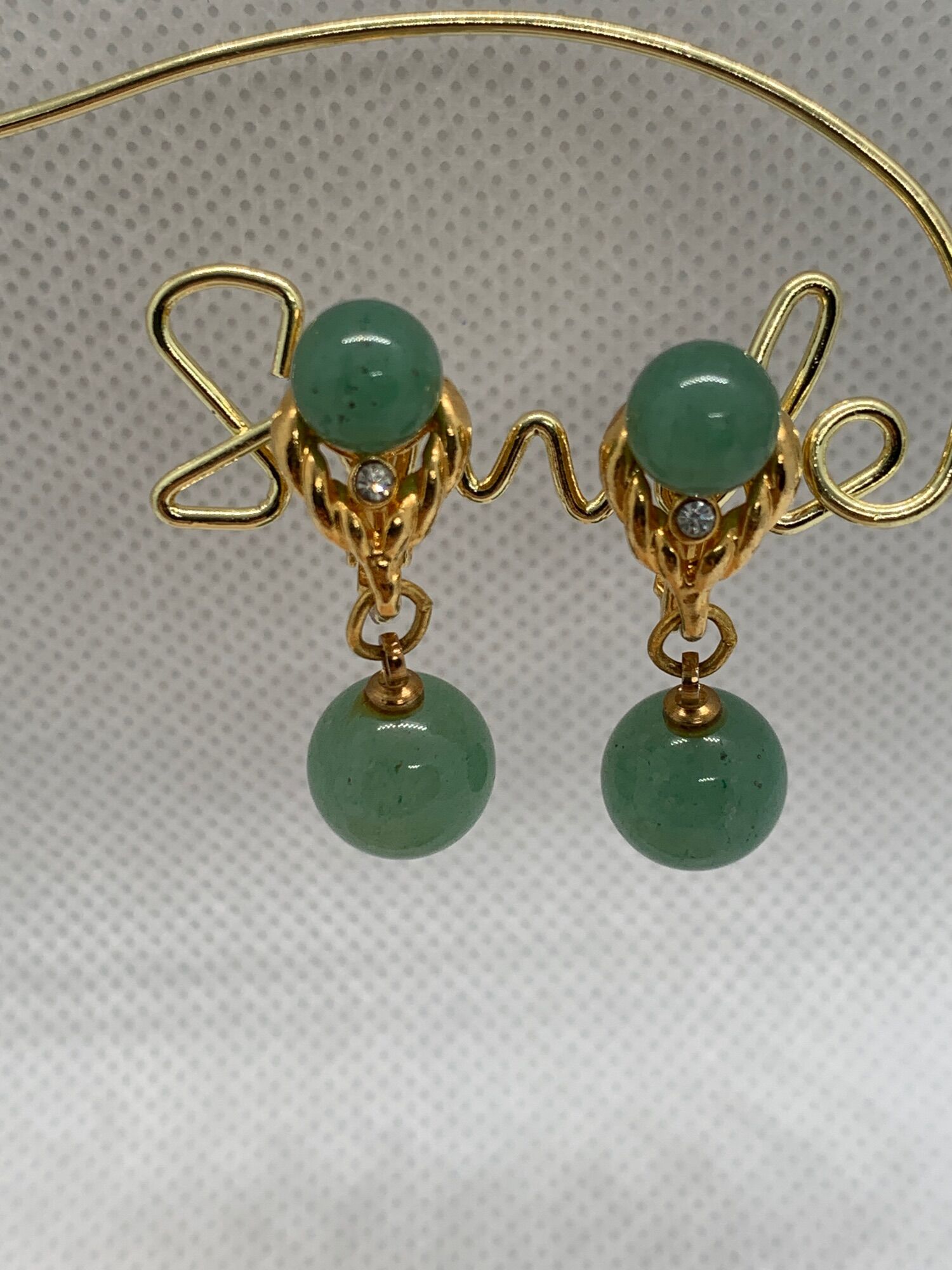 Bông tai dạng kẹp mạ vàng 18k, hoa tai gắn đá thạch anh xanh, phụ kiện trang sức nhật kiểu vintage