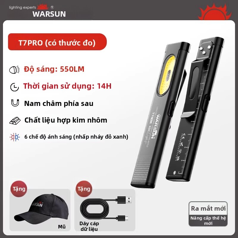 Đèn Pin Cầm Tay Warsun T7 pro LED Siêu Sáng Sạc Nhanh Nhỏ Gọn Dùng Ngoài Trời Đèn Làm Việc Đèn Sửa C
