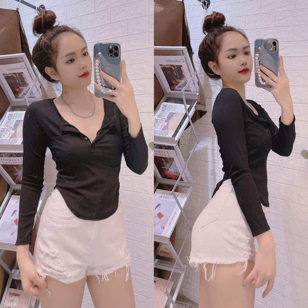 Áo Gân Cài Nút 1 Túi Tay Dài