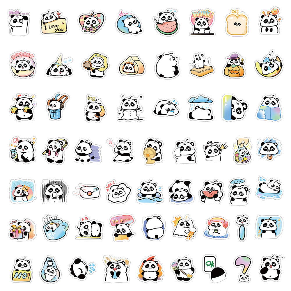 Set 60 hình dán sticker chống nước gấu trúc panda