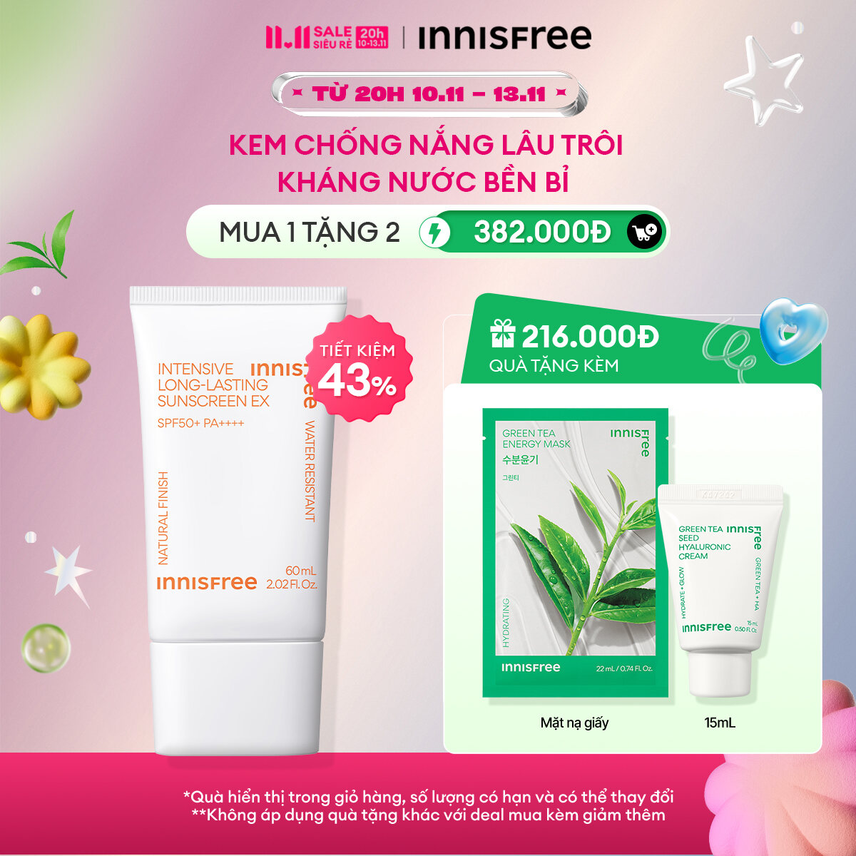 Kem chống nắng lâu trôi innisfree intensive long lasting sunscreen Ex 50ml