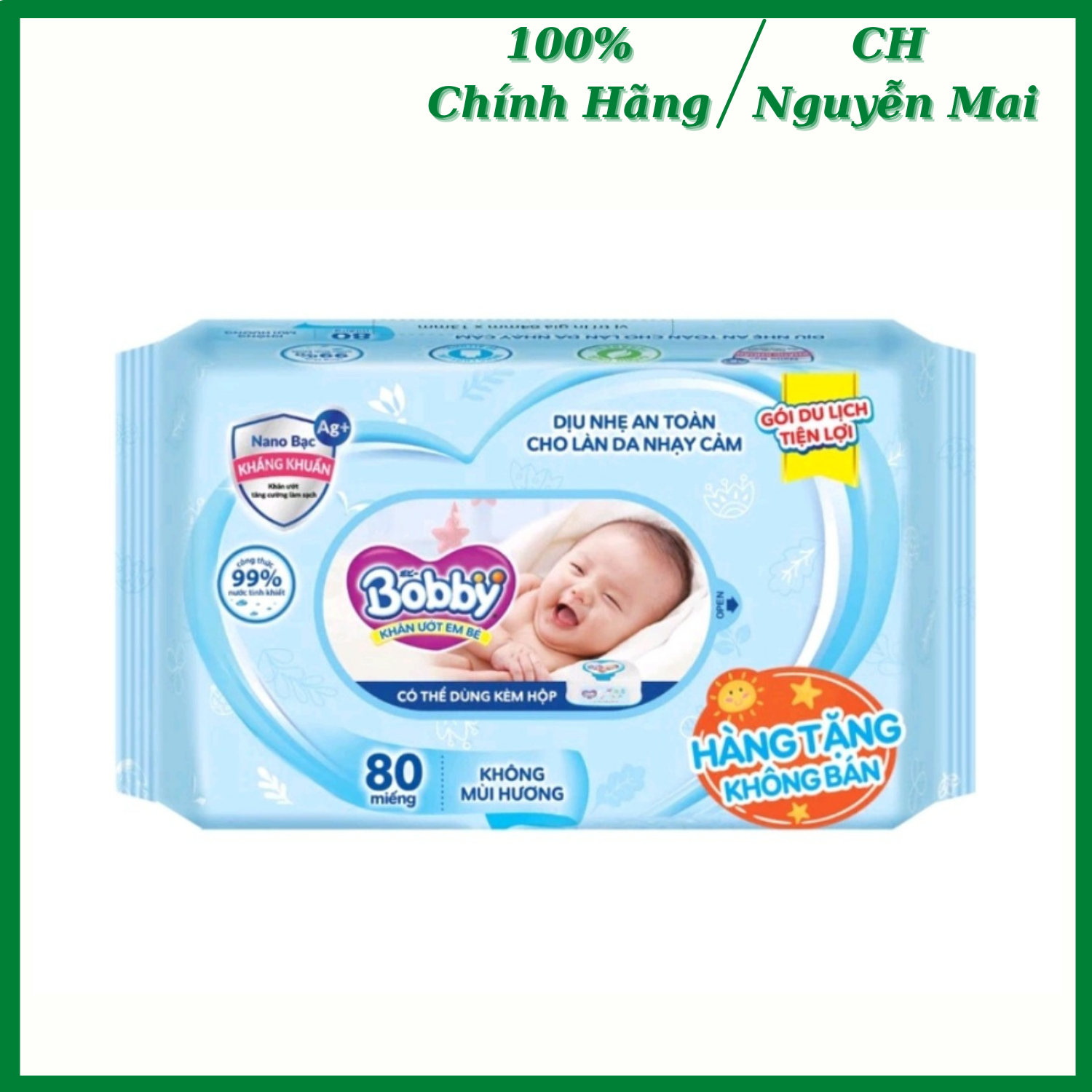 Khăn ướt bobby care không mùi - 80 tờ/gói