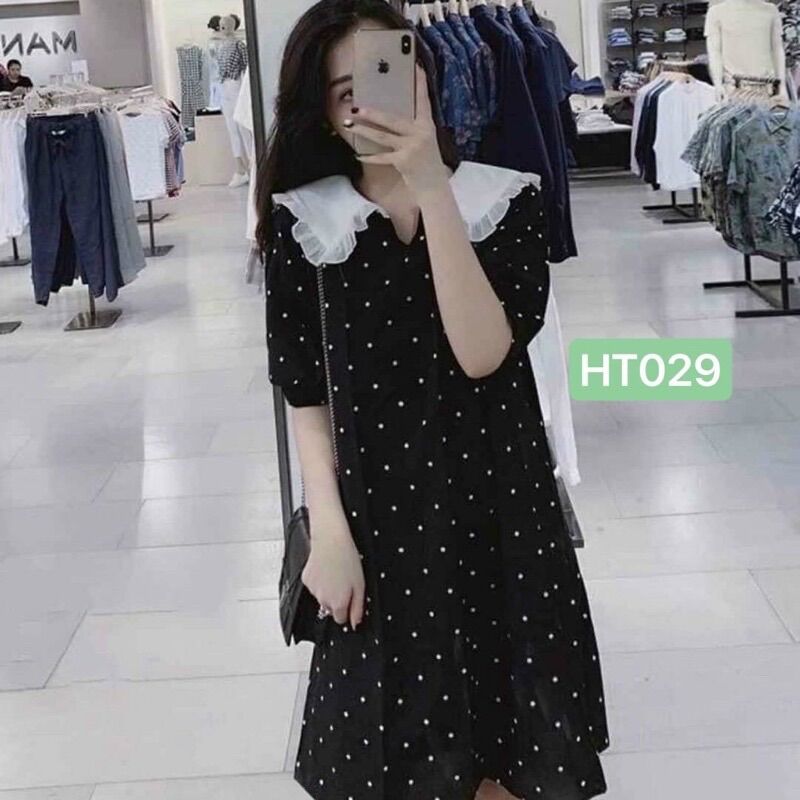 Đầm bầu công sở chấm bi đỏ dễ thương