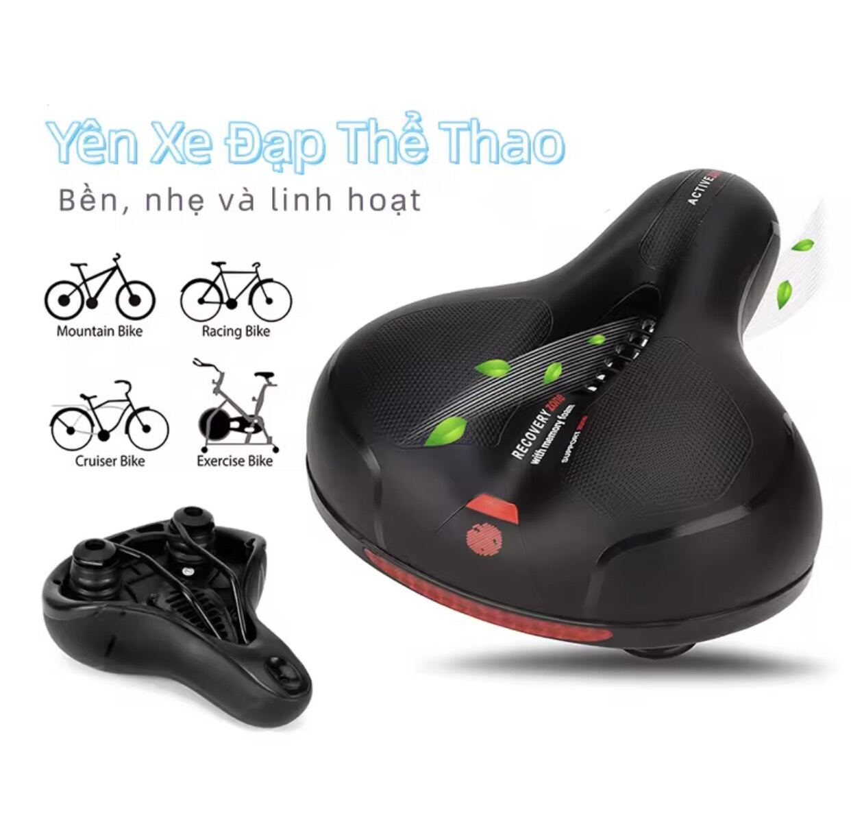 Yên xe đạp béo, bản rộng, ngồi êm, thoáng khí, chống nước, hàng chuẩn dùng được mọi loại xe đạp
