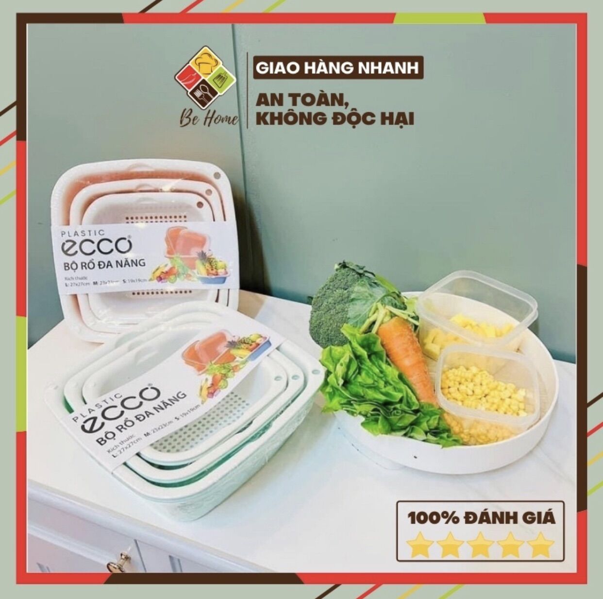 Bộ rổ 6 món kèm chậu nhựa cao cấp đựng đồ ECCO