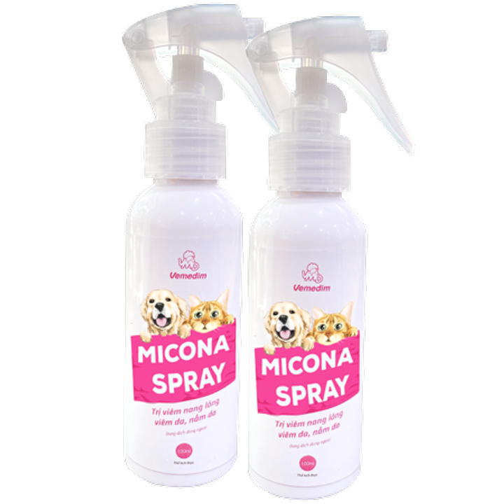 Micona Spray chai 100ml Dung dịch phun xịt nấm, viêm da, xà mâu trên chó, mèo