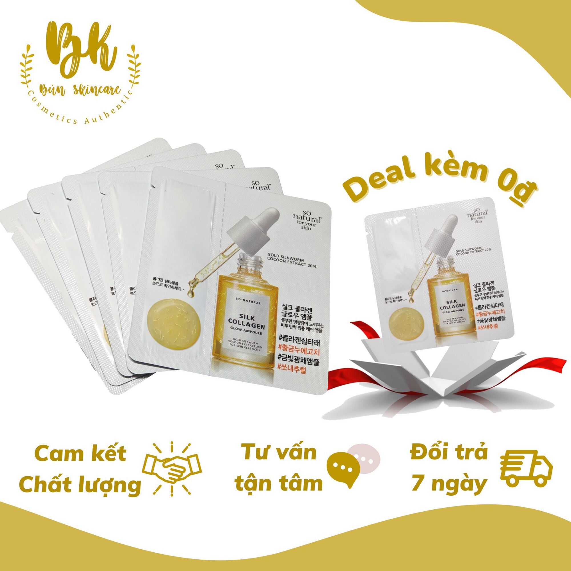 [Giá Huỷ Diệt]. Gói Dùng Thử Tinh Chất Căng Bóng Trẻ Hoá Da Silk Collagen Hãng So Natural Chính Hãng Hàn Quốc.