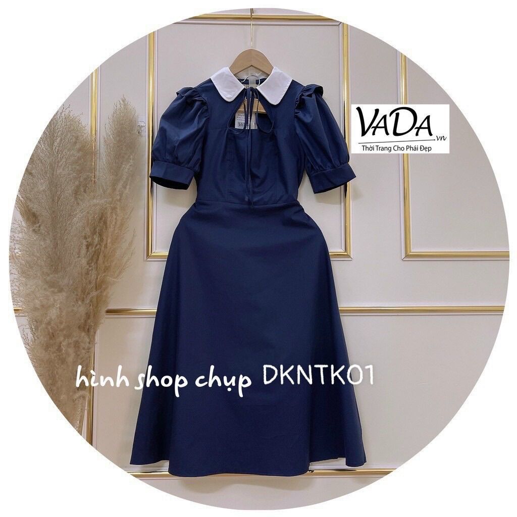 Đầm midi khoét ngực tay phồng