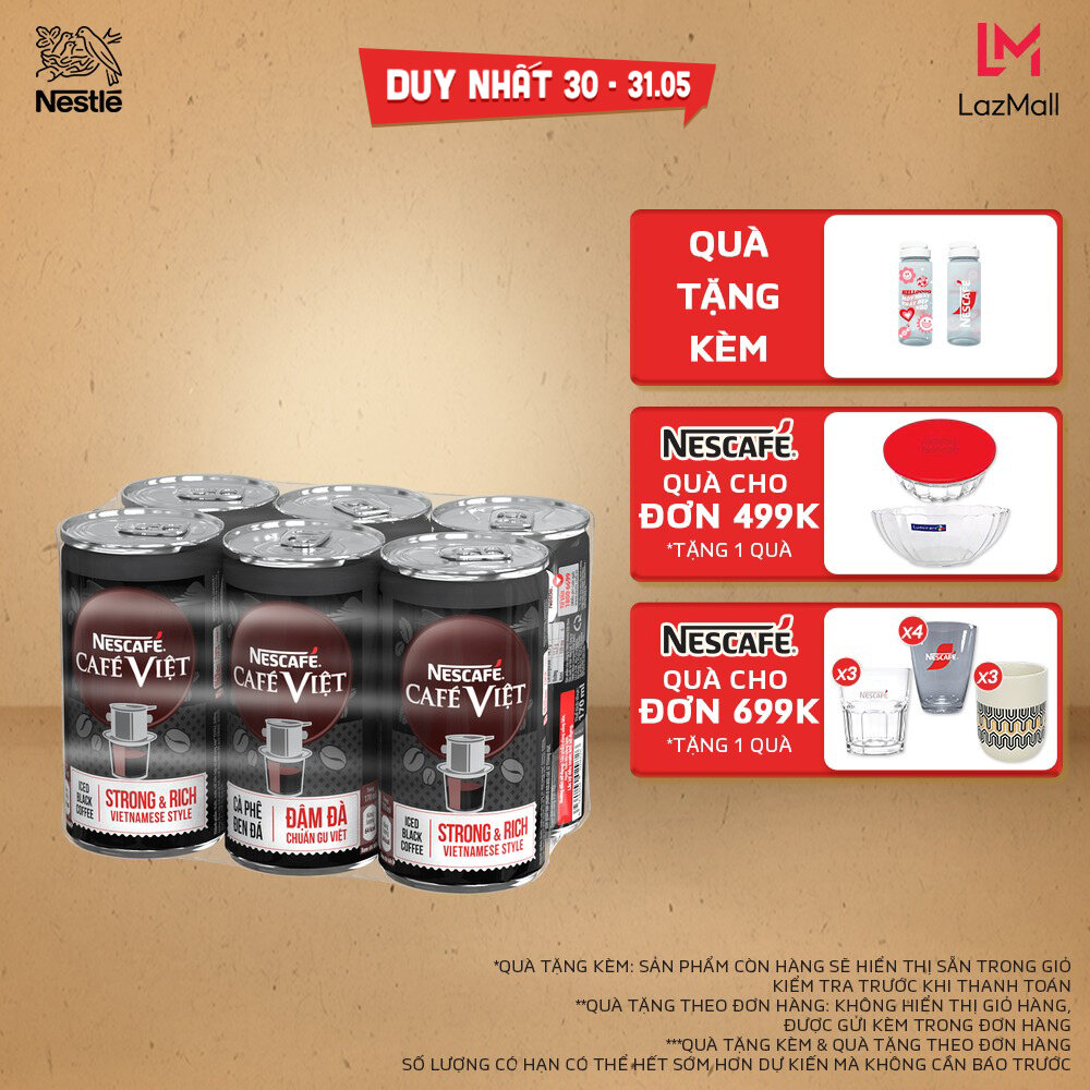 [ƯU ĐÃI THÁNG 5] Lốc 6 Lon Cà phê đen uống liền NESCAFÉ® CAFÉ VIỆT (lon 170 ml)