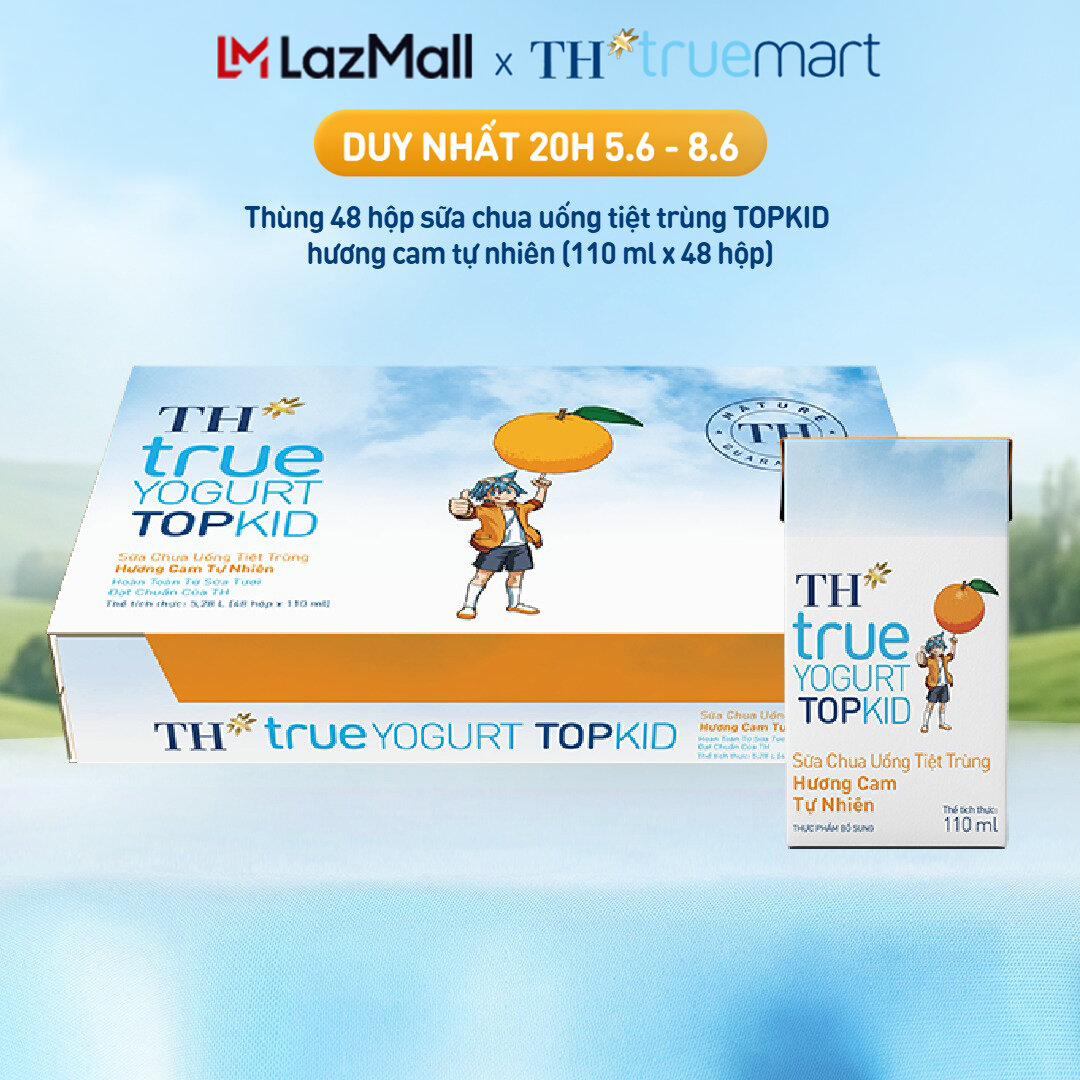 Thùng 48 hộp sữa chua uống tiệt trùng  TH true YOGURT TOPKID hương cam tự nhiên 110 ml (110 ml x 48)
