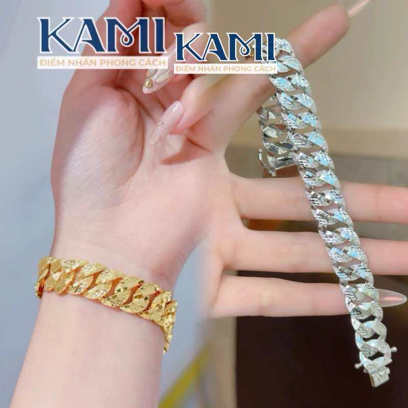 Lắc tay xích khoá hộp nam nữ xi bạch kim xi vàng khắc ký hiệu bền màu Kami trang sức sỉ (KH)