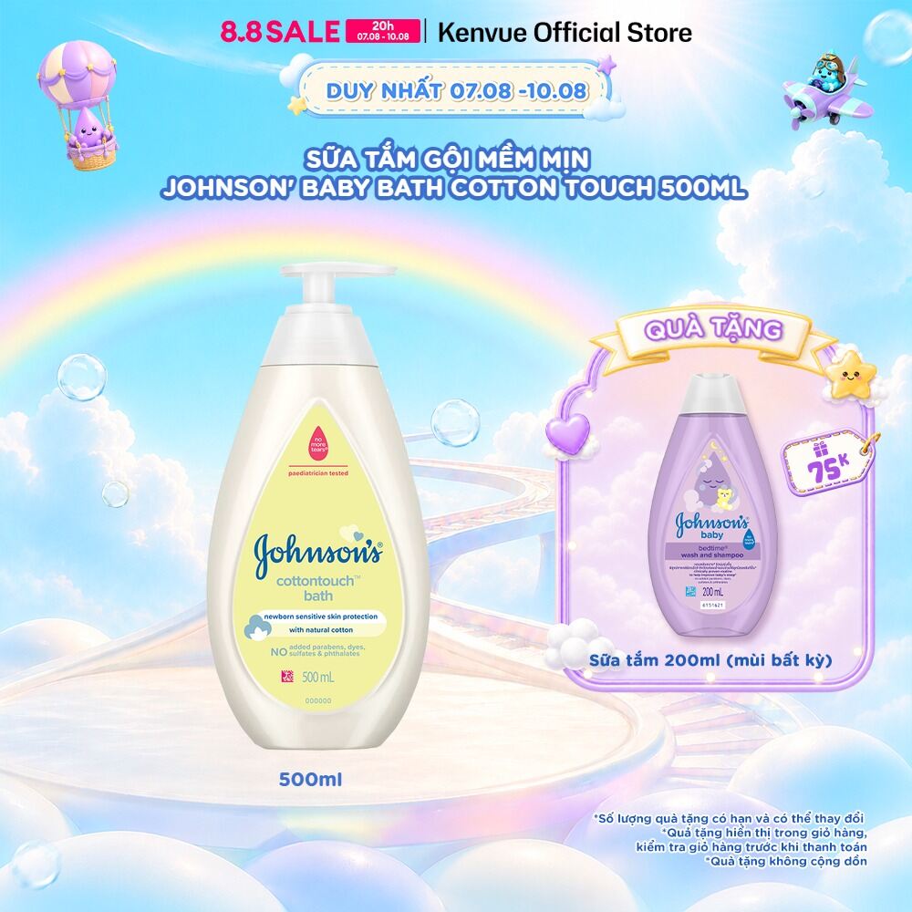 Sữa tắm gội toàn thân mềm mịn Johnsons Cottontouch Top-To-Toe Bath 500ml