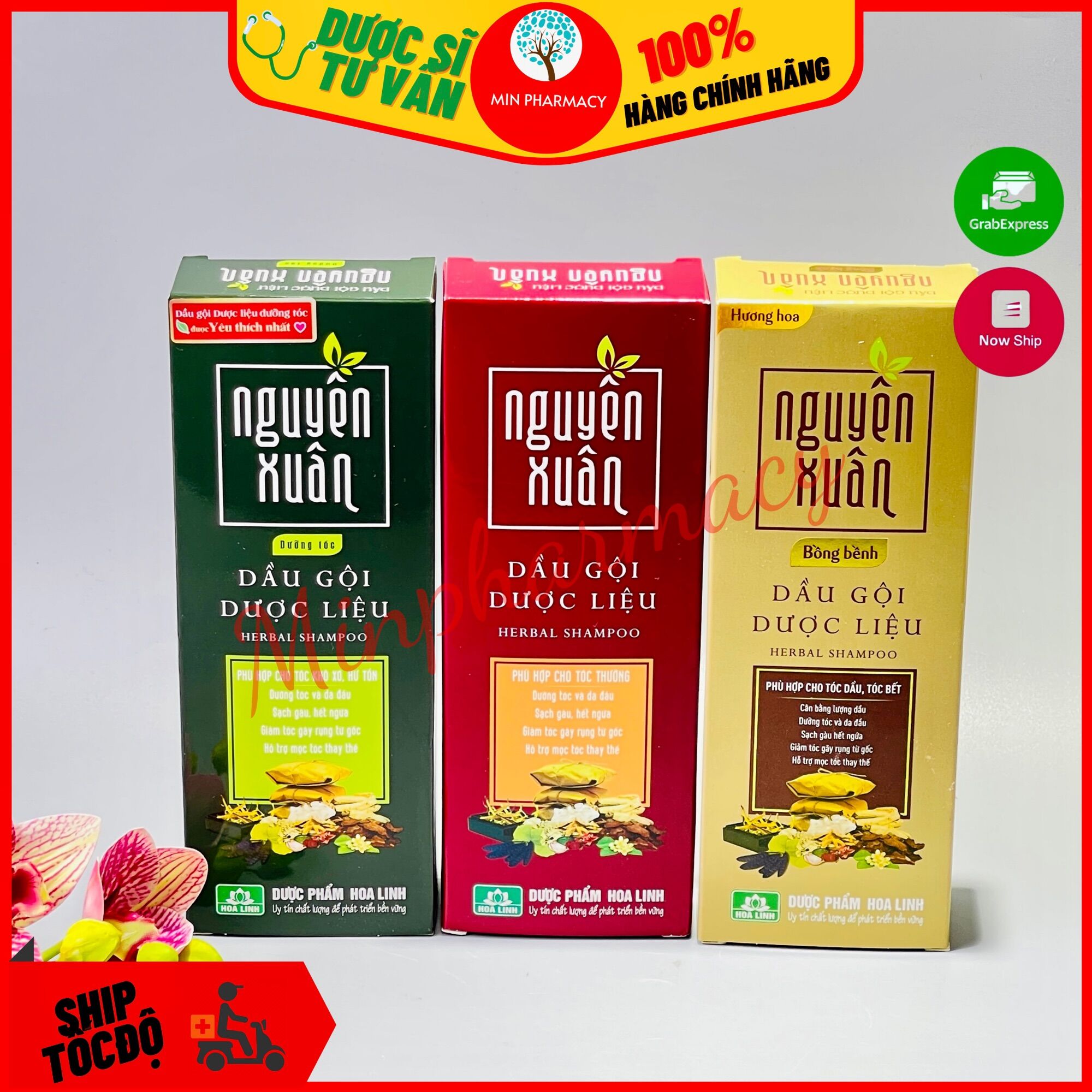  Dầu Gội Dược liệu truyền thống NGUYÊN XUÂN xanh vàng nâu chai 200ml - Minpharmacy 