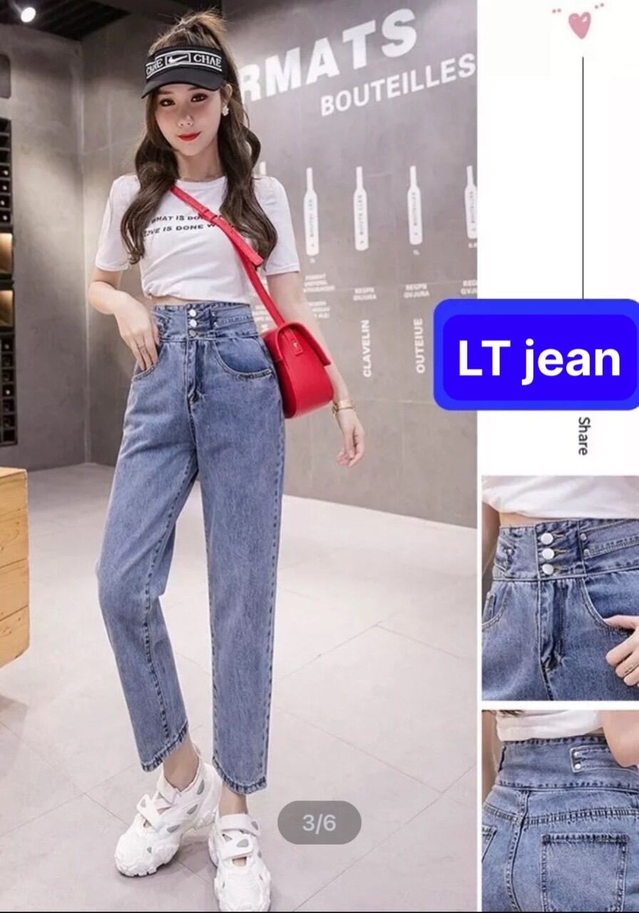 [Mua 2 giảm 5%] Quần Jean Baggy Nữ Xanh Chất Bò Xanh 3 Cúc Bản To có sie đại··· Sành Điệu Hót Trend Lưng Cao Nâng Mông