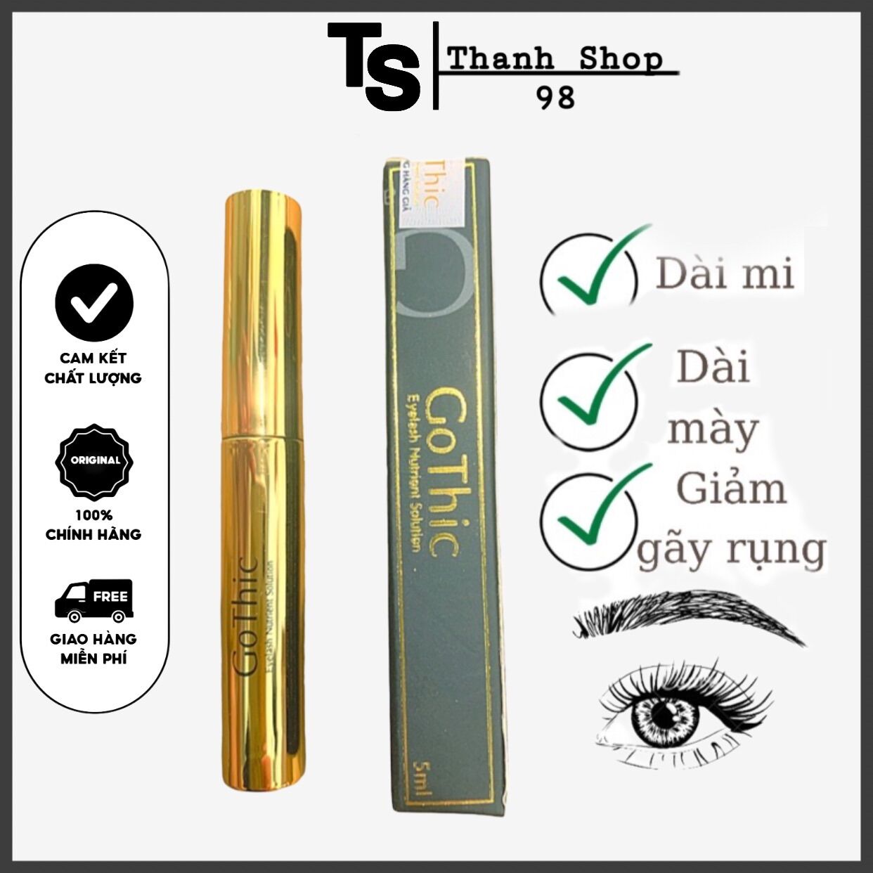 2 TRONG 1 Dưỡng Mi MÀY Dày và Dài GOTHIC dưỡng mi cao cấp dày và dài tự nhiên