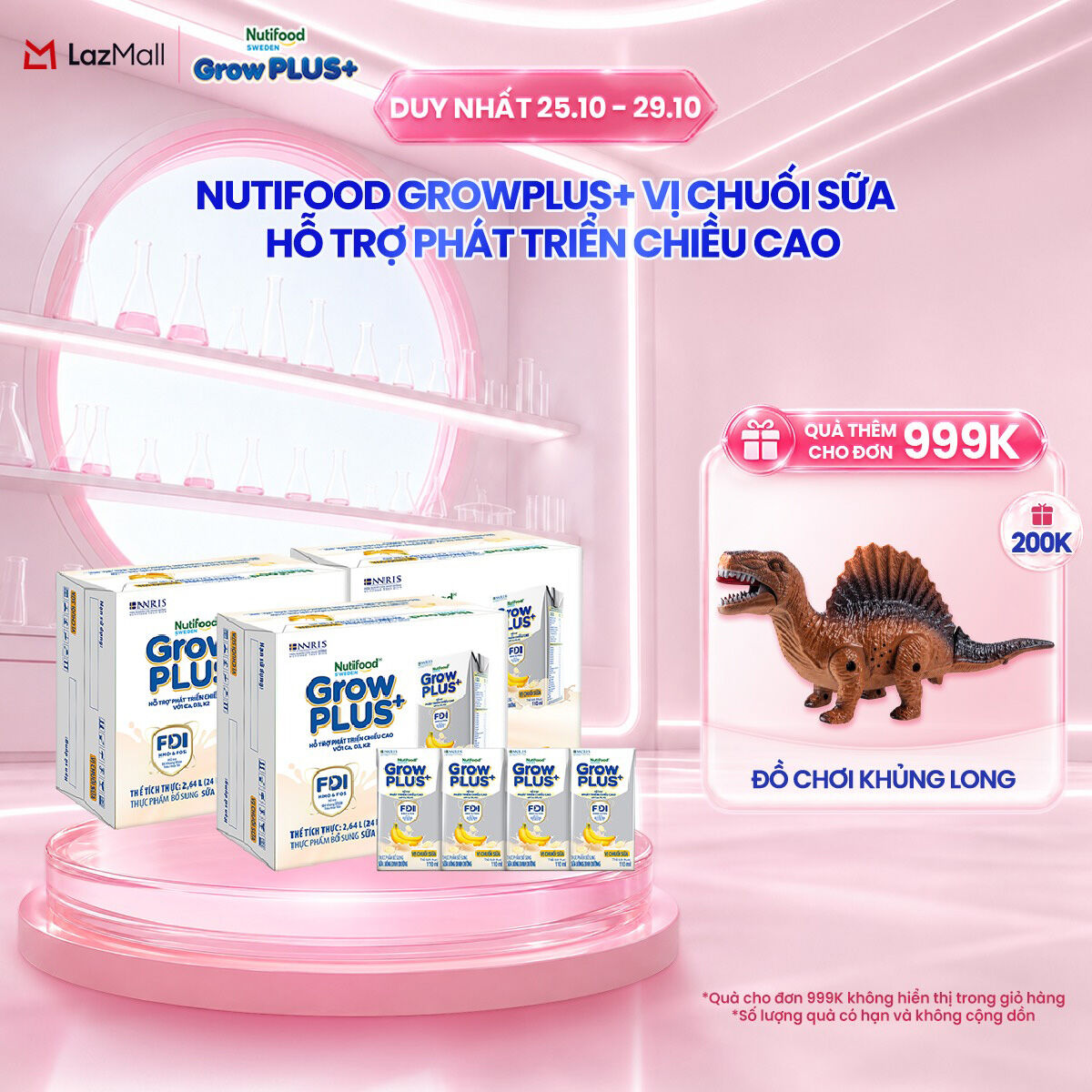 Combo 3 Thùng 24 hộp Sữa bột pha sẵn Nutifood Sweden GrowPLUS+ Vị Chuối Sữa hộp 110ml - Hỗ trợ phát triển chiều cao