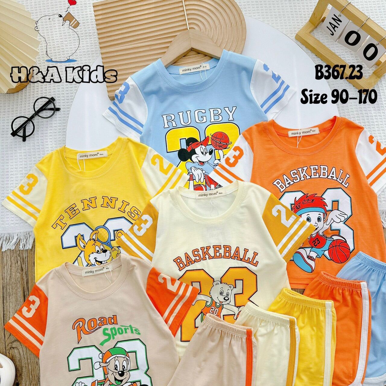 Set 3 Bộ thun lạnh thể thao cho bé trai bé gái chất thun mềm mát