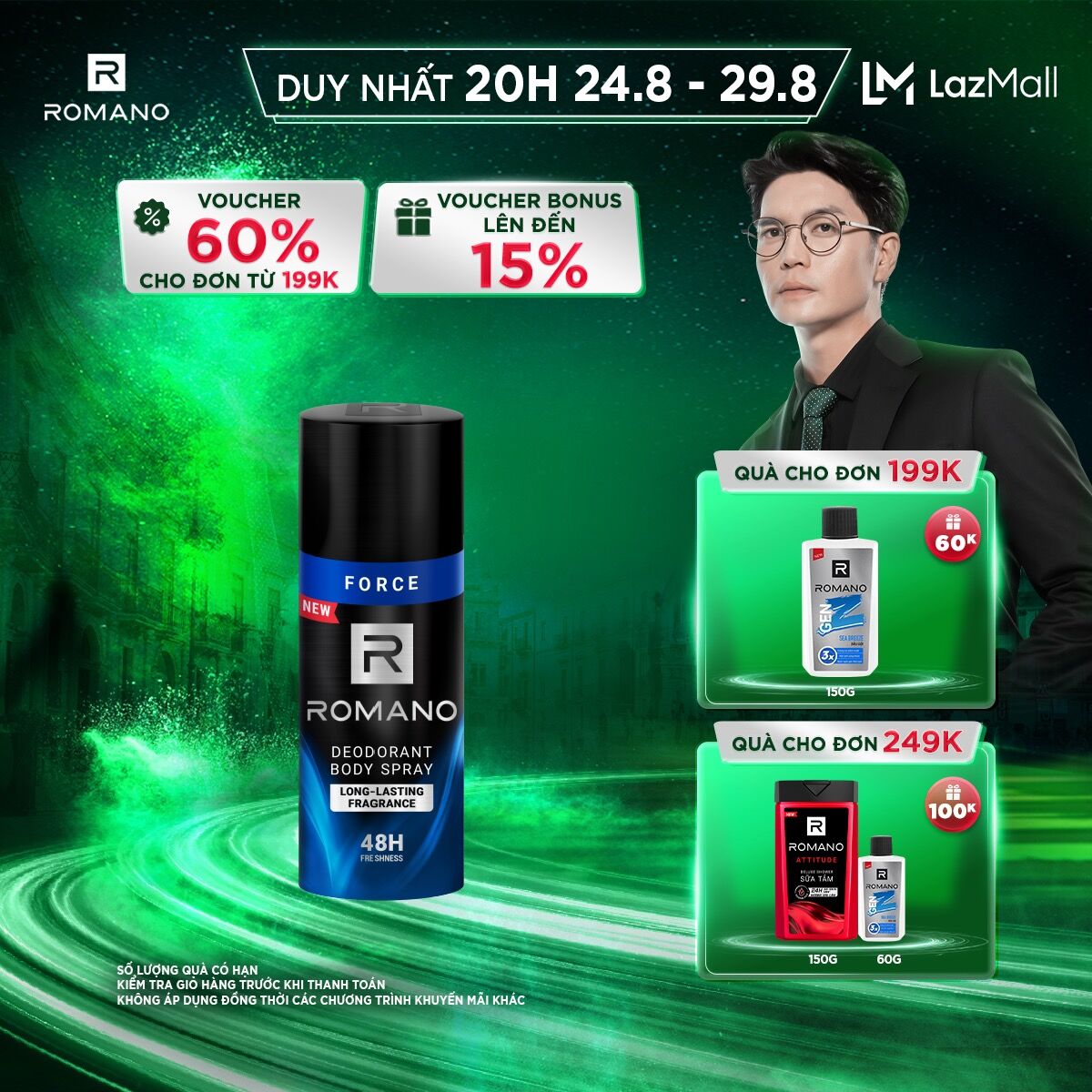 Xịt khử mùi toàn thân Romano Force 150ml