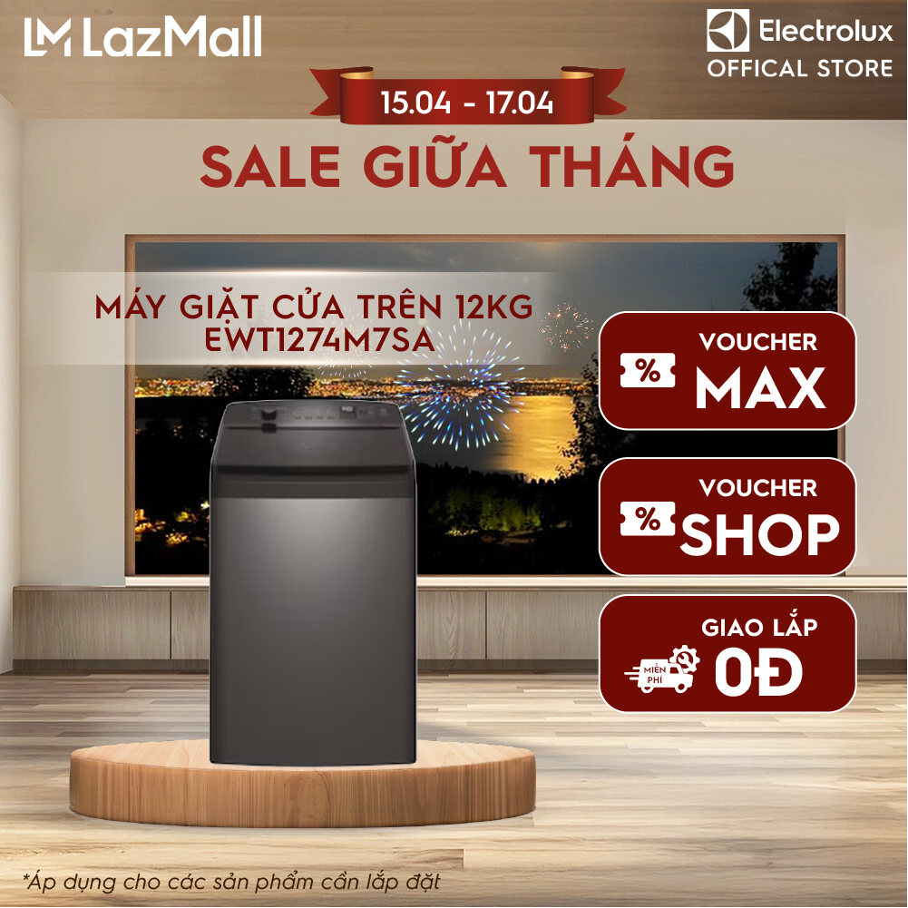 [Giao lắp 0Đ] Máy giặt cửa trên Electrolux 12kg UltimateCare 700 EWT1274M7SA - Xám đen, giặt sạch sâu, không cặn giặt tẩy
