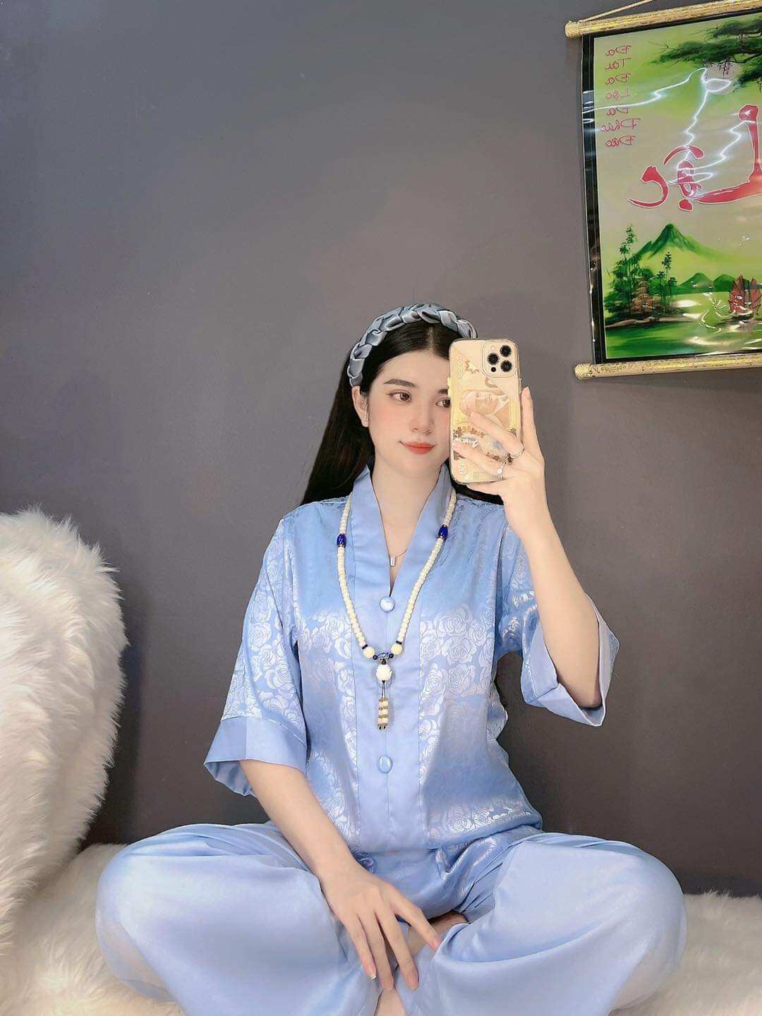 ĐỒ LAM ĐI CHÙA MẪU NỮ BÀ LAI CAO CẤP VẢI LỤA GẤM CAO CẤP