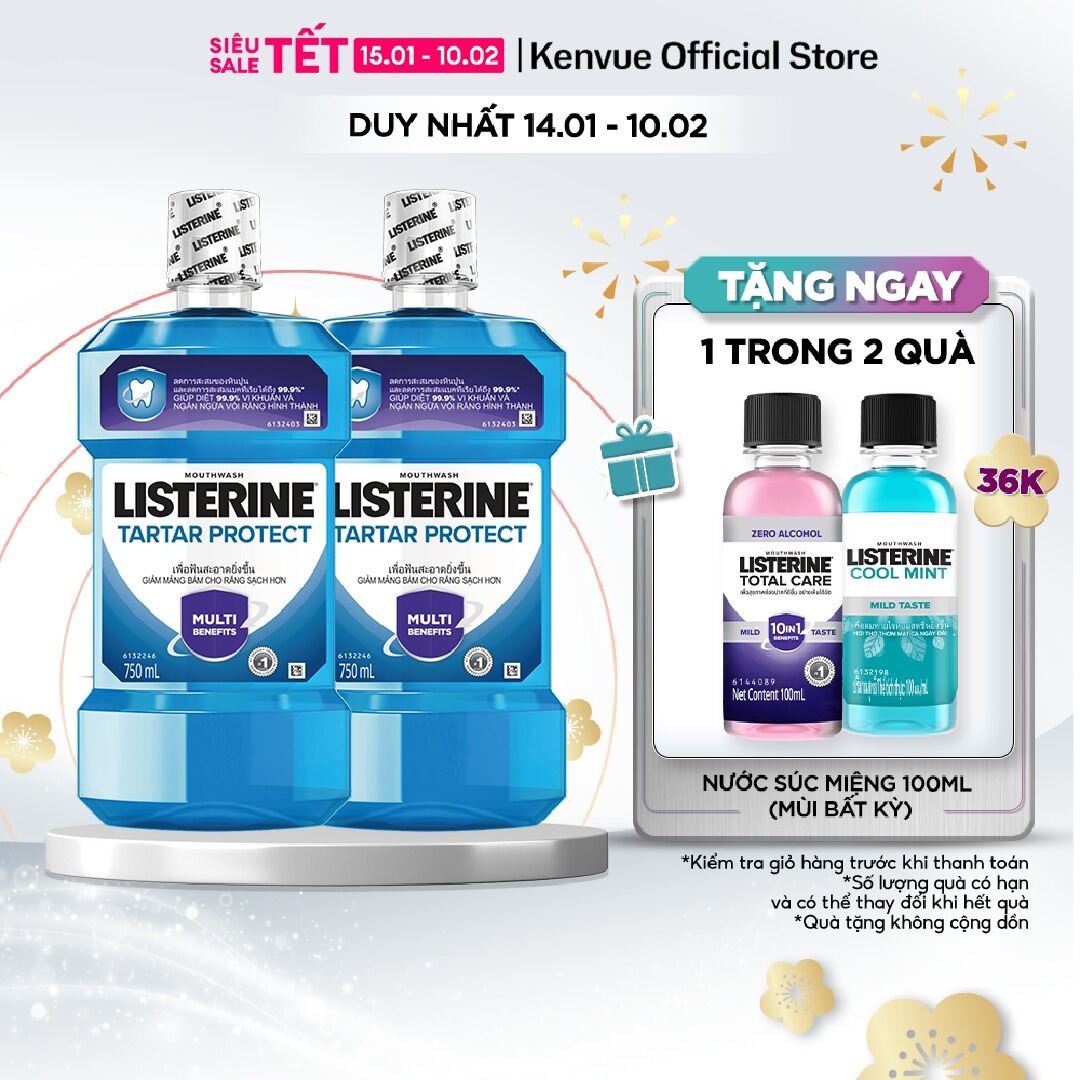 Bộ 2 Nước súc miệng ngăn mảng bám Listerine Tartar Protect 750ml/chai